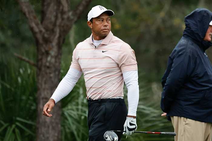 Dec 16, 2023; Orlando, Florida, USA; Tiger Woods walks on the seventh hole during the PNC Championship at The Ritz-Carlton Golf Club. Mandatory Credit: Reinhold Matay-USA TODAY Sports